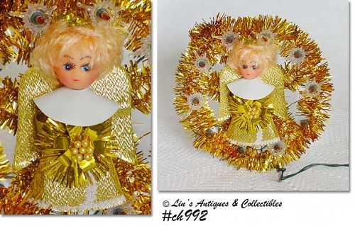 Vintage Golden Angel Holiday Light Tree Topper