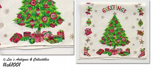 Christmas Seasons Greetings Vintage Linen Towel