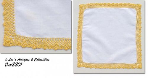 Vintage Hanky White with Yellow Crochet Edging