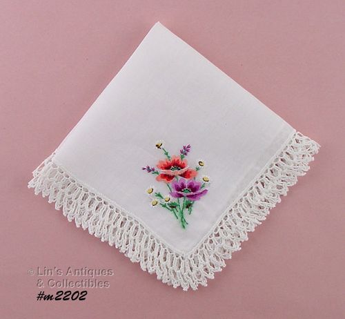 Vintage Embroidered Floral Bouquet Hanky
