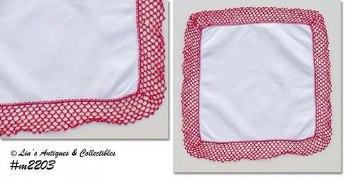 Vintage Hanky White with Red Crochet Edging
