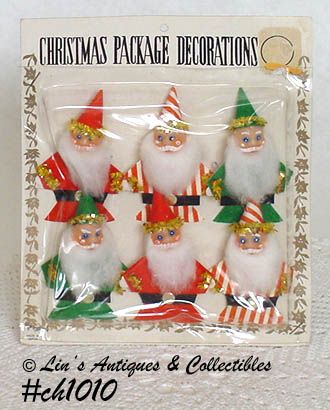 Vintage Package Decorations 6 Santas MIP