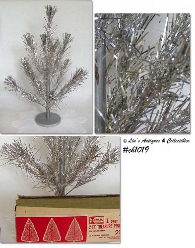 VINTAGE TREASURE PINE 2 FT ALUMINUM CHRISTMAS TREE WITH ORIGINAL BOX