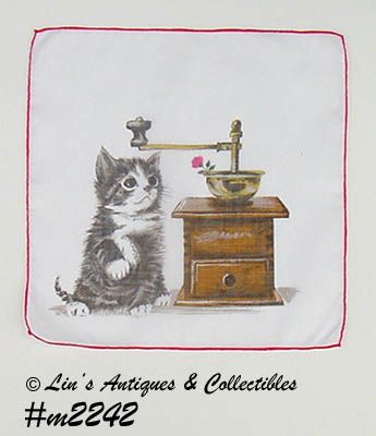 Vintage Kitten with Coffee Grinder Hanky