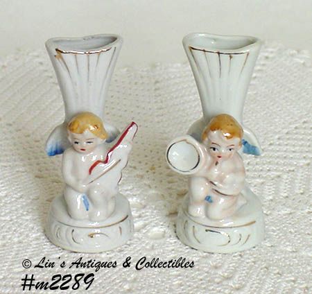Pair of Vintage Angel Musician Mini Vases