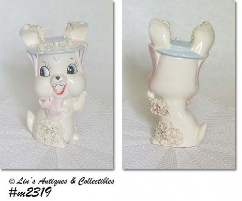 Vintage Bunny Rabbit Figurine with Spaghetti Accents