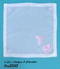Pink Butterfly and Pink Flowers Vintage White Handkerchief
