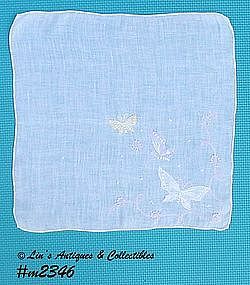 WHITE WITH 3 BUTTERFLIES HANDKERCHIEF