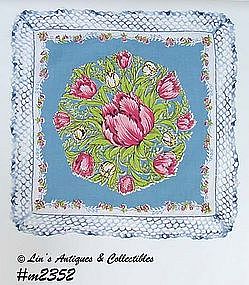 HANDKERCHIEF, PARROT TULIP WITH CROCHET EDGING