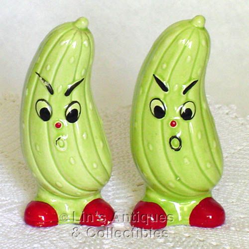 Vintage Anthropomorphic Cucumber Shaped Shaker Set