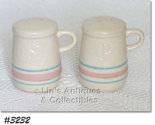 McCOY POTTERY VINTAGE PINK AND BLUE STONECRAFT PINK AND BLUE SHAKERS