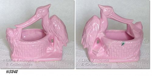 McCoy Pottery Stork with Baby Pink Planter