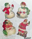 Vintage Cardboard Snow Couple and Two Santas