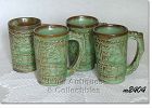 FRANKOMA POTTERY -- SET OF 4 MAYAN-AZTEC PRARIE GREEN MUGS