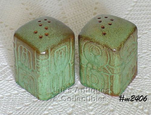 Frankoma Pottery Mayan Aztec Shaker Set Prairie Green