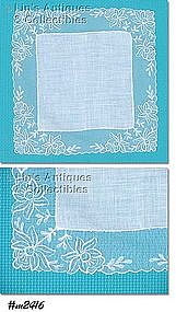 WEDDING HANDKERCHIEF, WHITE WITH LACE ORCHIDS