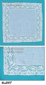 WEDDING HANDKERCHIEF, WHITE WITH LACE