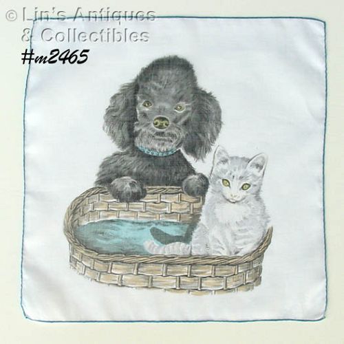 POODLE AND KITTEN HANDKERCHIEF