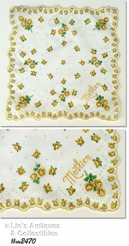 Vintage Yellow Roses Hanky for Mother