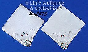 PAIR OF HANDKERCHIEFS WITH PETIT POINT ROSES