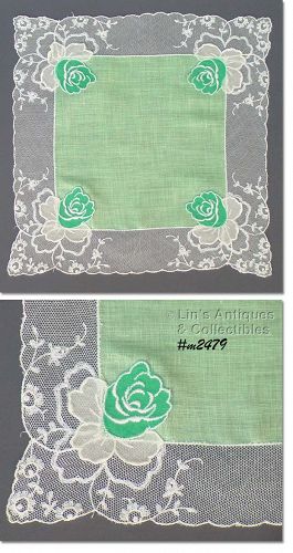 Vintage Hanky with Attached Flowers