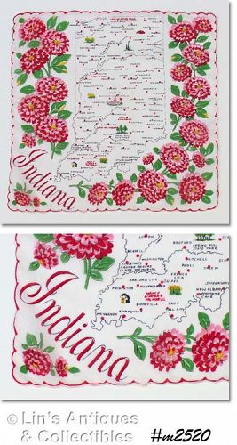 Vintage State Souvenir Hanky Indiana