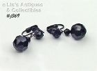 Vintage Black Glass Bead Earrings Clips