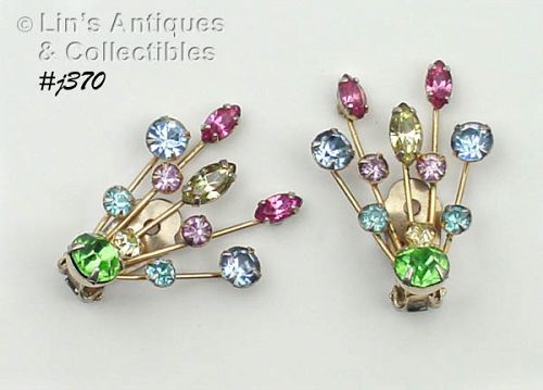 Vintage Multi Color Rhinestone Earrings