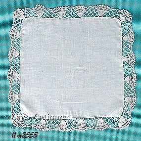 WHITE HANDKERCHIEF WITH WHITE CROCHET