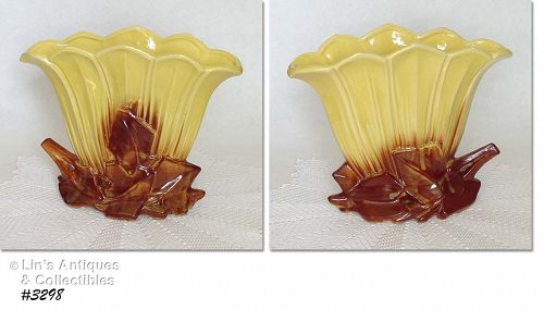 McCoy Pottery Yellow with Brown Fan Vase