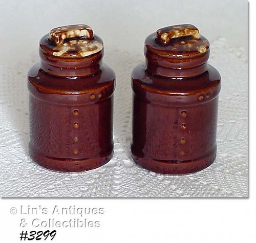 McCoy Pottery Brown Drip Milk Can Shape Shaker Set