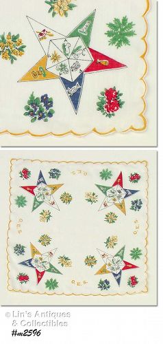Vintage Order of Eastern Star Handkerchief