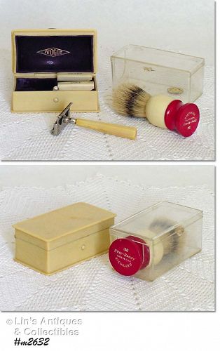 Vintage IVOGUE Razor in Celluloid Box and Vintage Shaving Brush