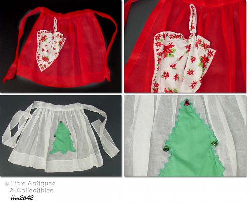 Two Vintage Christmas Half Aprons