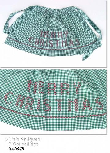 Vintage Merry Christmas Gingham Half Apron