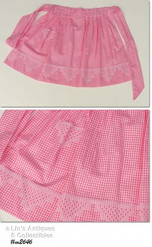 VINTAGE PINK GINGHAM CHICKEN SCRATCH CROSS STITCH HALF APRON