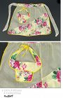 VINTAGE YELLOW HALF APRON WITH PINK FLOWERS AND FANCY POCKET