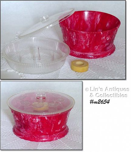 Vintage Hommer Sewing Basket Marbleized Red Color