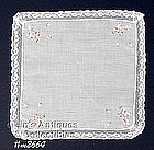 WHITE HANDKERCHIEF WITH PINK AND WHITE FLOWERS