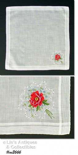 Vintage Wedding Hanky with Petit Point Bouquet