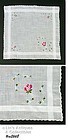 VINTAGE WHITE HANDKERCHIEF WITH EMBROIDERED ROSES IN CORNERS