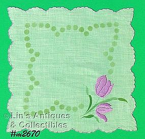 WHITE HANDKERCHIEF WITH PURPLE TULIPS