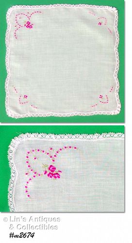 Vintage Wedding Hanky with Roses and Rosebuds