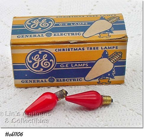 BOX OF VINTAGE GENERAL ELECTRIC RED C-6 CHRISTMAS BULBS