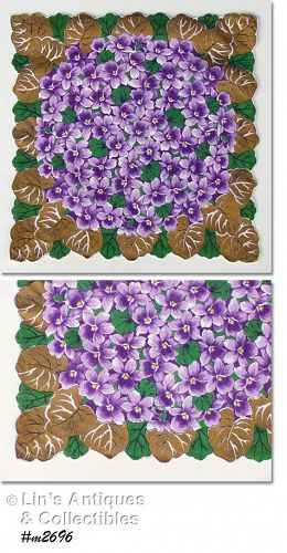 BOUQUET OF VIOLETS VINTAGE HANKY WITH GOLD PAINTED LEAVES