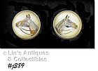 VINTAGE AMCO STERLING EARRINGS WITH HORSE HEAD UNDER LUCITE