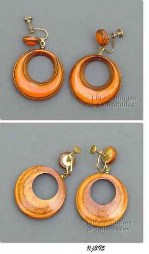 Vintage Bakelite and Wood Earrings