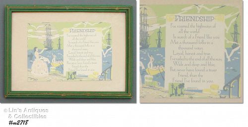 Vintage Framed Friendship Postcard Copyright Date 1930