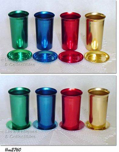 SET OF 4 VINTAGE SUNBURST ALUMINUM TUMBLERS WITH COASTERS