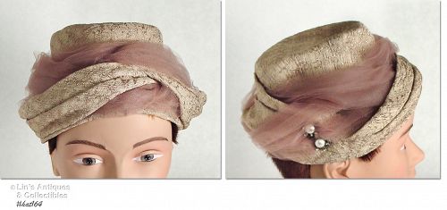 Vintage Beige Hat with Tan Netting